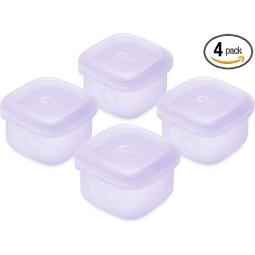 Olababy Clear Sense Silicone Storage Containers 4pk for Baby Food, Snacks, Formula, Puree, Sauce & More | Micro Plastic & BPA-Free | Daycare Essentials for Toddlers and Kids (Lilac, 2 oz / 60 ml)