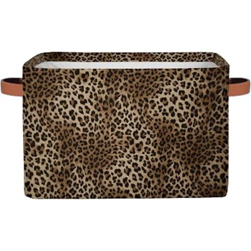 Basket Storage Bins Animal Leopard Cheetah Skin Rectangle Cube Basket Box Kids Girls Boys Toys Organizer Beaket Decor Foldable with Handle for Living Room Bedroom Closet Nursery Office Shelf Gifts