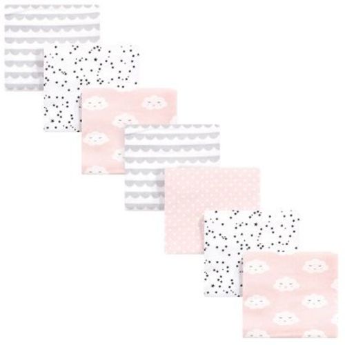 Hudson Baby Infant Girls Cotton Flannel Receiving Blankets Bundle, Pink Clouds, One Size