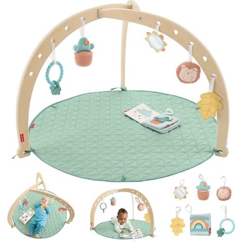 Fisher-Price Wood Baby Playmat Lay & Play Deluxe Activity Gym with Wooden Frame & Tummy Time Sensory Toys for Newborns 0+ Months
