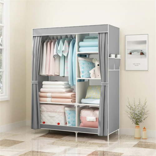 CISILOV Portable Closet Organizers, Wardrobe Closet with 1 Hanging Rod, 6 Storage Shelves & 2 Side Pockets, Free Standing Closet Clothes Organization & Storage with Cover for Bedroom, Dorm