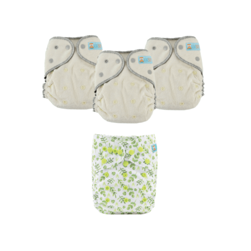 Bundle of 3 Bamboo Fitted Cloth Diapers with 1 Diaper Cover