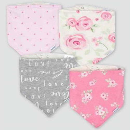 Gerber Baby Bibs Girls' 4 pack Set Floral Bandana Pink White Gray Snaps Cotton