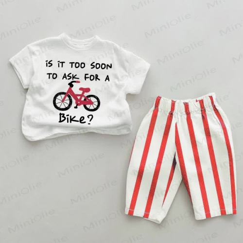 IS IT TOO SOON TO ASK FOR A BIKE? Baby Red Vertical Striped 2-piece Set