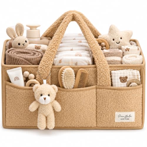 PeraBella Diaper Caddy Organizer for Changing Table, Storage Basket for Wipes, Gift for Baby Shower, Car Organizer, Nursery Organizer, Portable Storage