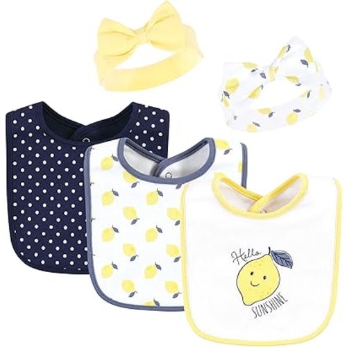 Hudson Baby Unisex BabyCotton Bib and Headband or Caps Set
