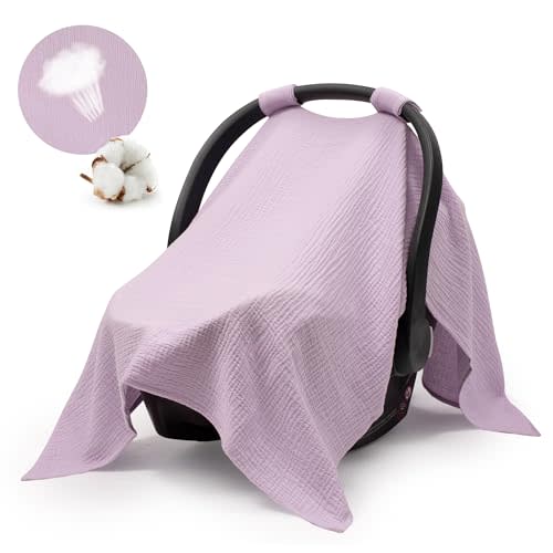 Muslin Car Seat Cover Baby, Universal Carseat Covers Baby Girl Boy | 100% Muslin Cotton, Universal Fit, Breathable, Soft Infant Car Seat Canopy, For Boys and Girls, Sun & Wind Protection