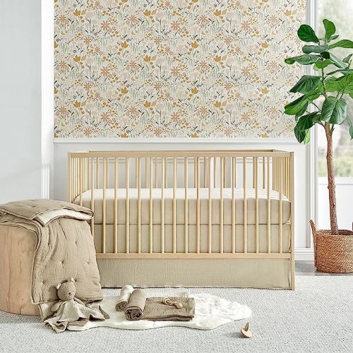Levtex Baby - Cloud Muslin Crib Bed Set - Baby Nursery Set - Cacao and Beige Stars - Grey Textured Muslin - 5 Piece Set Includes Quilt, Fitted Sheet, Two Swaddles & Bear Lovey