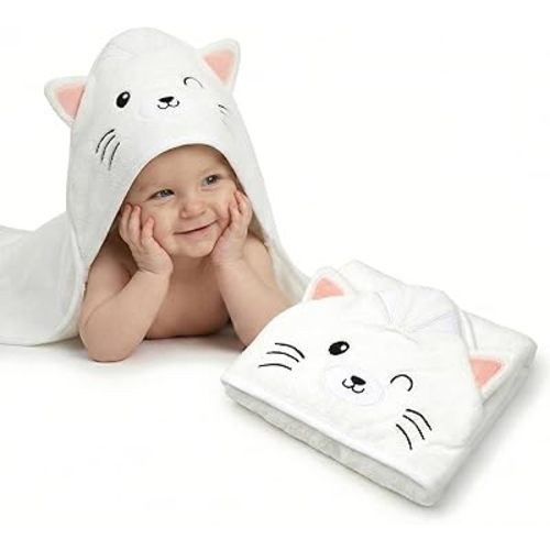 Premium Baby Towel for Bath with Hood, Extra Soft, Silky Smooth Fabric, Made from Viscose derived from Bamboo and Cotton, Extra Large, Absorbent, Hypoallergenic, Machine Washable, Cat