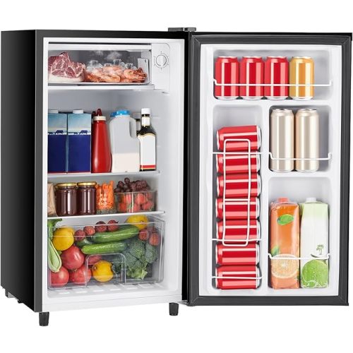 Sweetcrispy 3.2 Cu.Ft Mini Fridge with Freezer Small Refrigerator Single Door Adjustable Thermostat Energy-efficient Low Noise, Compact Fridge for Bedroom, Office, Dorm (Black)