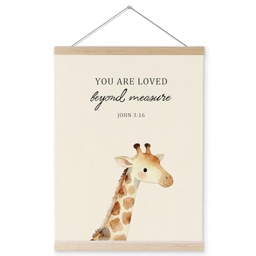YQDEJ Christian Giraffe Nursery Wall Art Poster Hanger Frame, John 3:16 Bible Verse Safari Animal Nursery Wall Art Decor for Baby Boys Girls Room Bedroom, 12x16 Inch
