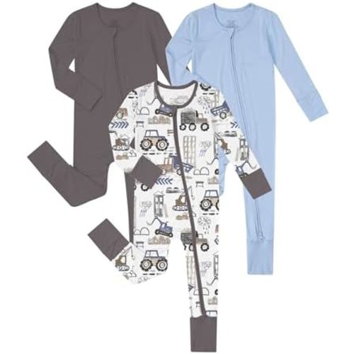 Jimonda Bamboo Baby Boys Romper Fold-Over Footies and Mitten Pajamas Long Sleeve Sleeper Girl Footless Clothes 3-Packs