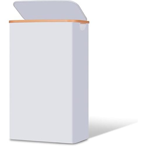 Slim Laundry Basket with Lid, Narrow Dirty Clothes Hampers for Laundry with Handle, Skinny Laundry Bin for Laundry Room, Dorm, Bedroom and Bathroom, 19.8 Gallon (75L) White