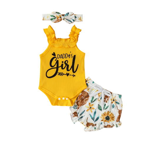 Daddy's Girl Baby Girl Outfits, Sleeveless Romper + Pants + Headband Set Summer 3Pcs Set Clothes