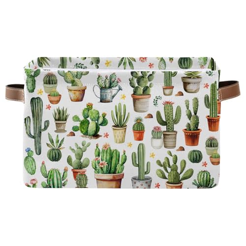 JOPJOLIW Cactus Large Collapsible Storage Baskets for Organizing Shelves with Handles, Decorative Storage Cube Bin for Organizing Clothes Toy Nursery