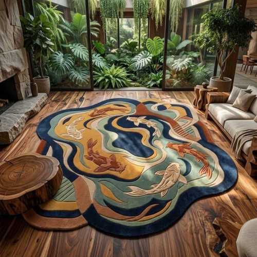 Koi Fish Hand Tufted Wool Custom Rug for Living Room Home Decor Modern Interior