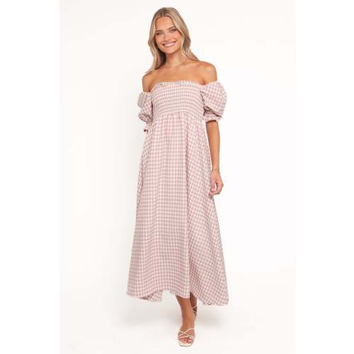 Siun Short Sleeve Midi Dress - Brown Gingham | Petal & Pup USA