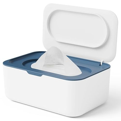 Wipes Dispenser, Wipe Holder for Baby & Adult, Seposeve Refillable Wipe Container, Keeps Wipes Fresh, One-Handed Operation. Non-Slip, Easy Open/Close Wipes Pouch Case, Blue