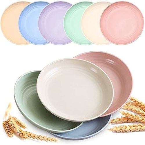 Mfacoy 6 PACK Unbreakable Dinner Plates, 6.9 Inch Wheat Straw Plates, Reusable Deep Plastic Plate, Lightweight Salad Plates for Camping/Kitchen, Dishwasher & Microwave Safe, Kids-toddler & Adult