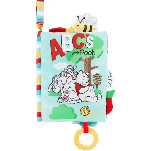 Kids Preferred Disney Baby Winnie The Pooh Deluxe Soft Book Abc's with Pooh On-The-Go Sensory Books for Babies with Crinkle Pages and BPA Free Teether