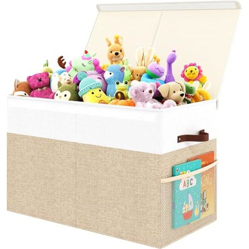 Large Toy Storage Box with Lid, Toy Chest with Divider, Foldable Organizer