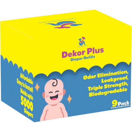 Gen Diaper Pails Dekor Plus Diaper Pail Refill, 9 Refill Liners, 30% Thicker, Leak-Proof, Powder Scent