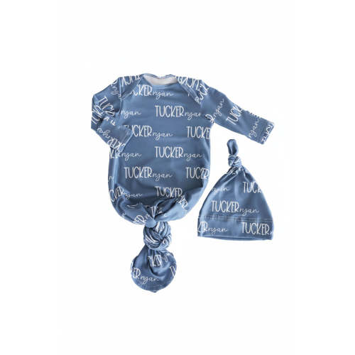 Personalized Font Duo Newborn Baby Knot Gown | Best Selling Blues