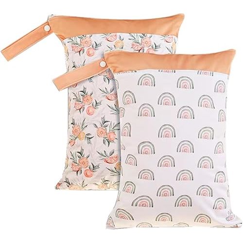 Wet Dry Bags with Two Zippered Pockets and Handle, Reusable Storage Bag for Breast Pump Parts & Baby Items, Waterproof Diaper Bags, Yoga Gym Bag for Swimsuits or Wet Clothes-2pcs, 11.8*15.75"