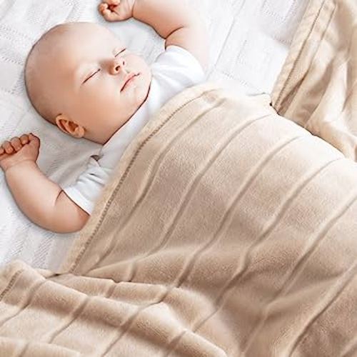 Bertte Plush Baby Blanket Swaddle Receiving Blankets Super Soft Warm Lightweight Breathable Unisex for Infant Toddler Crib Stroller, 33"x 43", Light Beige