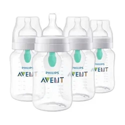 Philips Avent Anti-Colic Baby Bottle with AirFree Vent, 9oz, with Flow 2 Nipples, 1m+, 4pk, Clear, SCY703/04