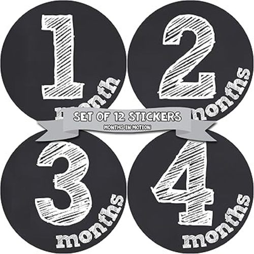Gender Neutral Baby Month Stickers - Monthly Milestone Sticker for Boy or Girl - Infant Photo Prop for First Year - Shower Gift - Newborn Keepsakes - Unisex- Chalkboard