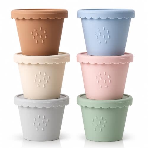 Silicone Baby Food Containers 6 Pack 4oz Baby Food Storage Set, Airtight Leak Proof Baby Feeding Cups, Freezer & Microwave Safe, Stackable Baby Snack Containers, Baby Shower Gift Andy Bear
