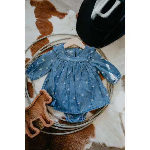 'Lyla' Wrangler Baby Girl Long Sleeve Denim Dress (0-3M to 2T)