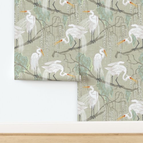 Wallpaper in Egrets & Willow (mint/sage) LRG