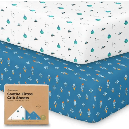 KeaBabies 2-Pack Organic Crib Sheets for Boys, Girls - 52x28 Fitted Crib Mattress Sheet Neutral, Breathable Jersey Cotton Cover for Baby Bed, Toddler Mattress, Soft & Cute Prints (Space Quest)