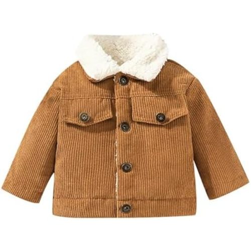 Baby Boys Girls Corduroy Jacket Kids Toddler 𝐒𝐡erpa Lined Top Lapel Button Down Thicked Warm Coat Winter