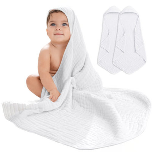 Comfy Cubs Hooded Baby Towel, Large 32 x 32 Inch - 6 Layer 100% Muslin Cotton - Soft & Absorbent Baby Bath Towels & Reviews | Wayfair