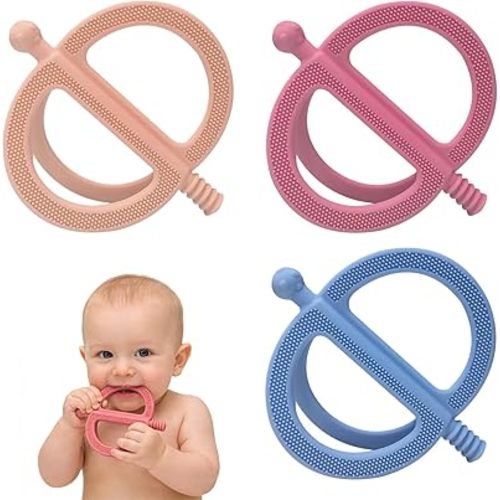 3 Pack Baby Teething Toys - Silicone Baby No-Drop Sensory Teether Toy Wrist Hand Teethers for Teething Relief, Food-Grade Newborn Essentials Chew Toys for Sucking Needs 0-12 Months