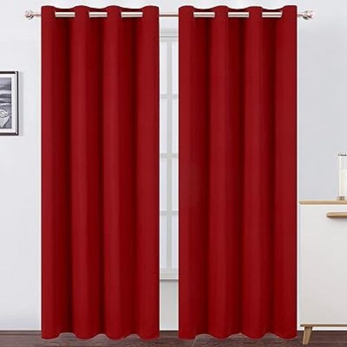 Red Curtains 52 x 84 Inch Long/Blackout Curtains Set of 2 Panels/Room Darkening Thermal Insulated Bedroom Curtains Drape