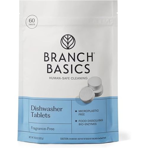 Branch Basics Dishwasher Tablets – 60 Ct | Plastic-Free, Fragrance-Free, Human-Safe | Delivers a Powerful Clean Without Harsh Chemicals