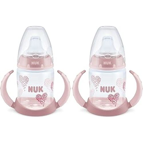 NUK Learner Cup, 5 Oz, Pack of 2, Pink Hearts, Soft Spout, Easy-Grip Handles, BPA Free, Spill Proof, Transition Sippy Cup