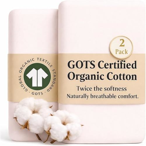 Bunnyjik - GOTS Organic Cotton Bassinet Sheets Compatible with Arms Reach Clear Vue, Cambria co Sleeper, Premium Weight Turkish Cotton, 2-Pack Bedside Sleeper Sheet 44x80cm