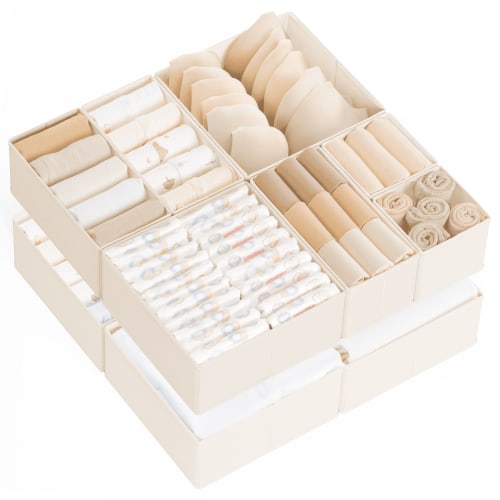 Criusia Drawer Organizer Clothes, Foldable Closet Organization and Storage for Nursery, Bedroom, Beige