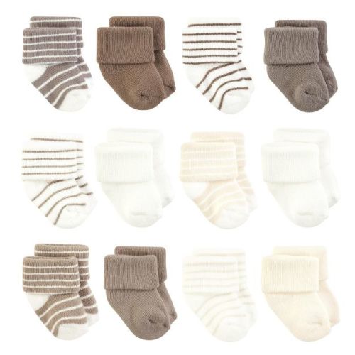 Hudson Baby Basics Infant Baby Cozy Terry Baby Sock 12-Pack, Natural Stripes, 0-6 Months