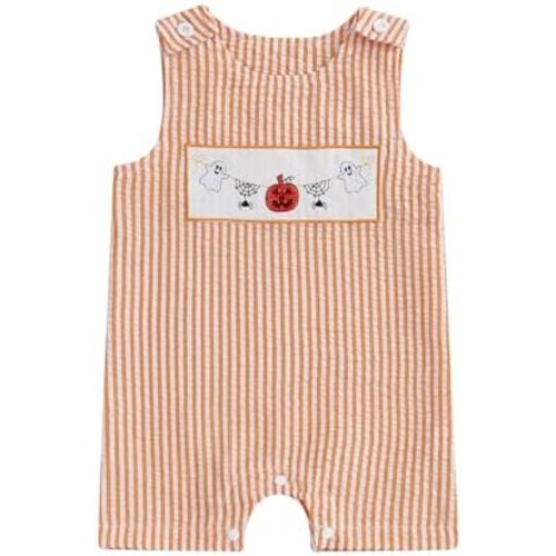 Ayalinggo Toddler First Halloween Baby Girl Boy Outfit Sleeveless Romper Smocked Jumpsuit One Piece Shortalls Summer Clothes