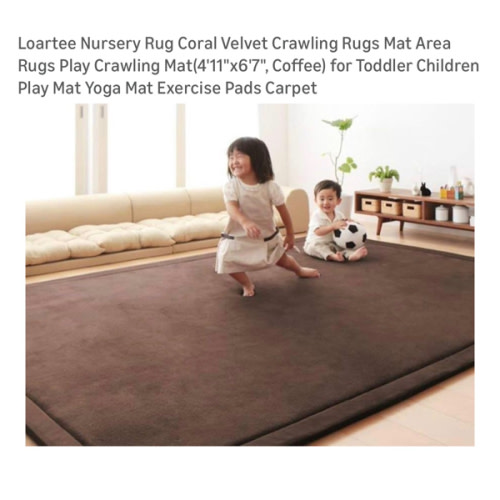 Loartee Nursery Rug Coral Velvet Crawling Rugs Mat Area Rugs Play Crawling Mat(4'11"x6'7", Coffee) for Toddler Children Play Mat Yoga Mat Exercise Pads Carpet