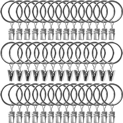 40 Pack Curtain Rings with Clips, Drapery Clips with Rings, Drapes Rings 1.26 in Interior Diameter, Fits up to 1 Inch Curtain Rod, Silver