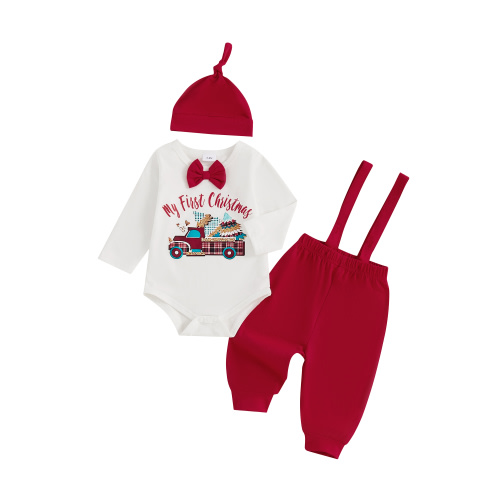 Okbabeha My First Christmas Baby Boy Girl Outfits Newborn Infant Letter Romper Shirt Pants Hat Christmas Overalls Set 1St Christmas Baby Clothes
