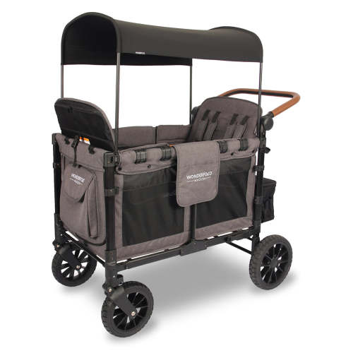 WonderFold W4 Luxe Multifunctional Quad (4 Seater) Stroller Wagon - Charcoal Gray/Black Frame