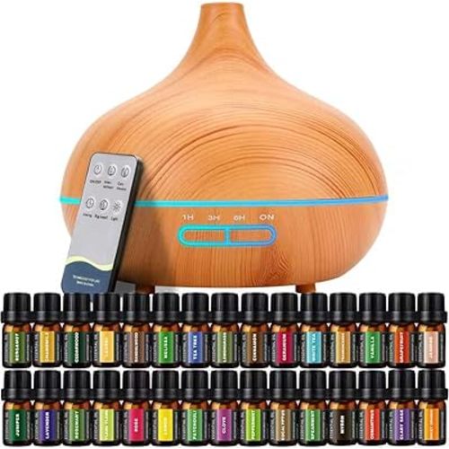 550 ML Aroma Diffiser with Essential Oils Set, Essential Oil Diffuser with Remote, Ultrasonic Technology Aromatherapy Diffusers Auto Shut-Off for Office, Home
